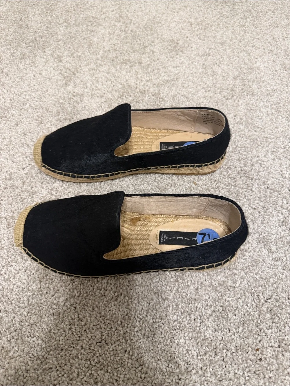 Steven By Steve Madden Black Espadrille Flats with Natural Jute Trim